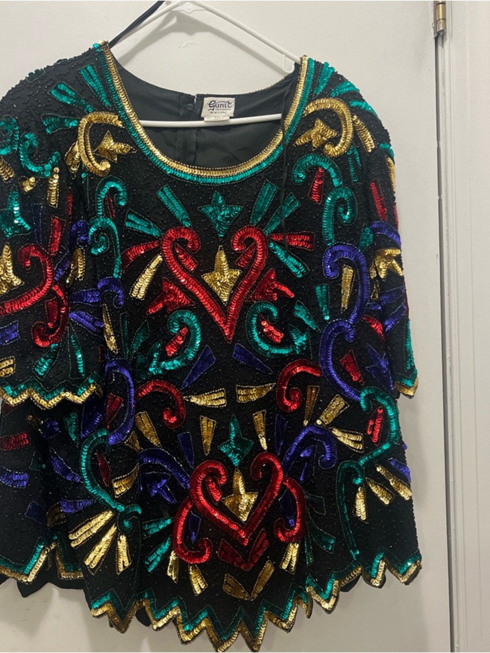 Women's Black Multicolor Sequin Embellished Blouse